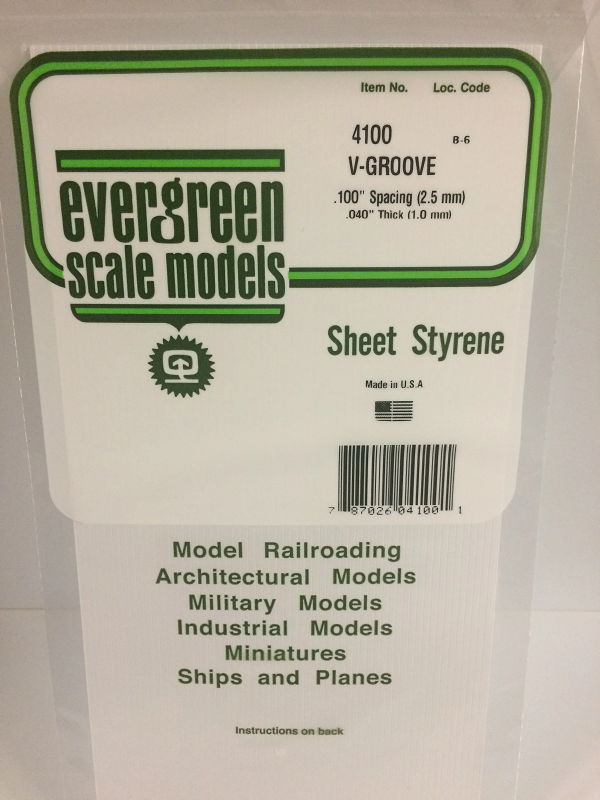 Evergreen 4100 Styrene V-Groove 0.100 Spacing (0.040 X 6 X 12") -  pieces (7654612009197)