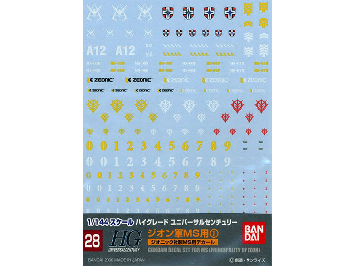 Bandai G50574961 GUNDAM DECAL 28 HGUC MULTIUSE ZEON MS 1 - Hobby City NZ