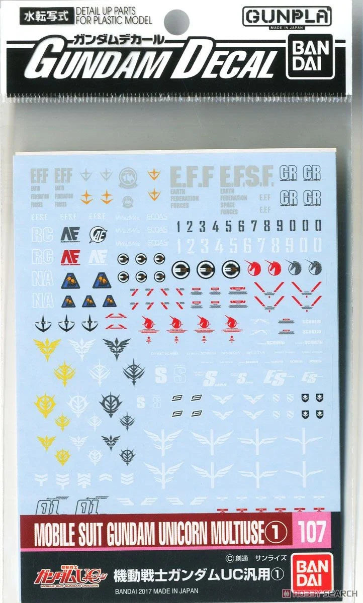 Bandai G5057970 GUNDAM DECAL 107 MOBILE SUIT GUNDAM UNICORN MULTIUSE 1
