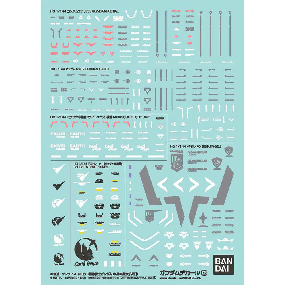Bandai G5065081 GUNDAM DECAL 133 MOBILE SUIT GUNDAM THE WITCH FROM MERCURY MULTIUSE 1 - Hobby City NZ