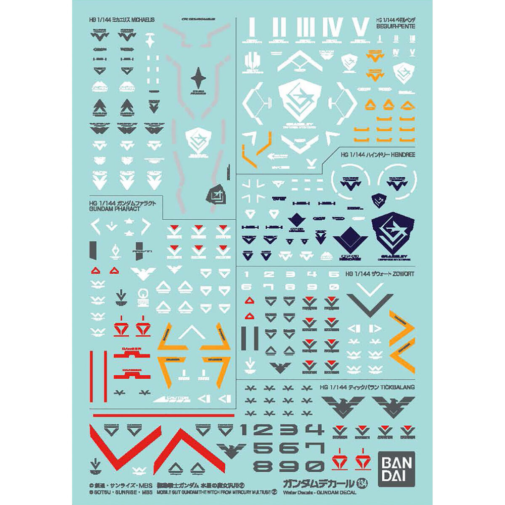 Bandai G5065082 GUNDAM DECAL 134 MOBILE SUIT GUNDAM THE WITCH FROM MERCURY MULTIUSE 2 - Hobby City NZ