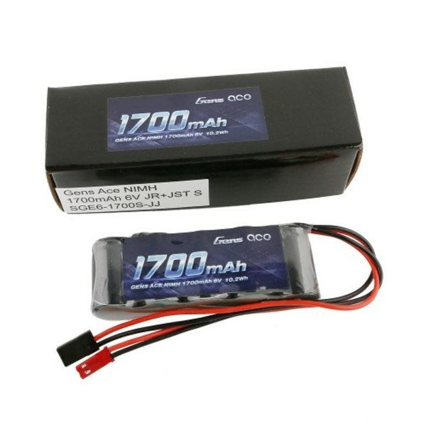 Gens Ace 1700mAh 6.0V 5-Cell (2/3A) NiMH Flat RX Battery w/Dual