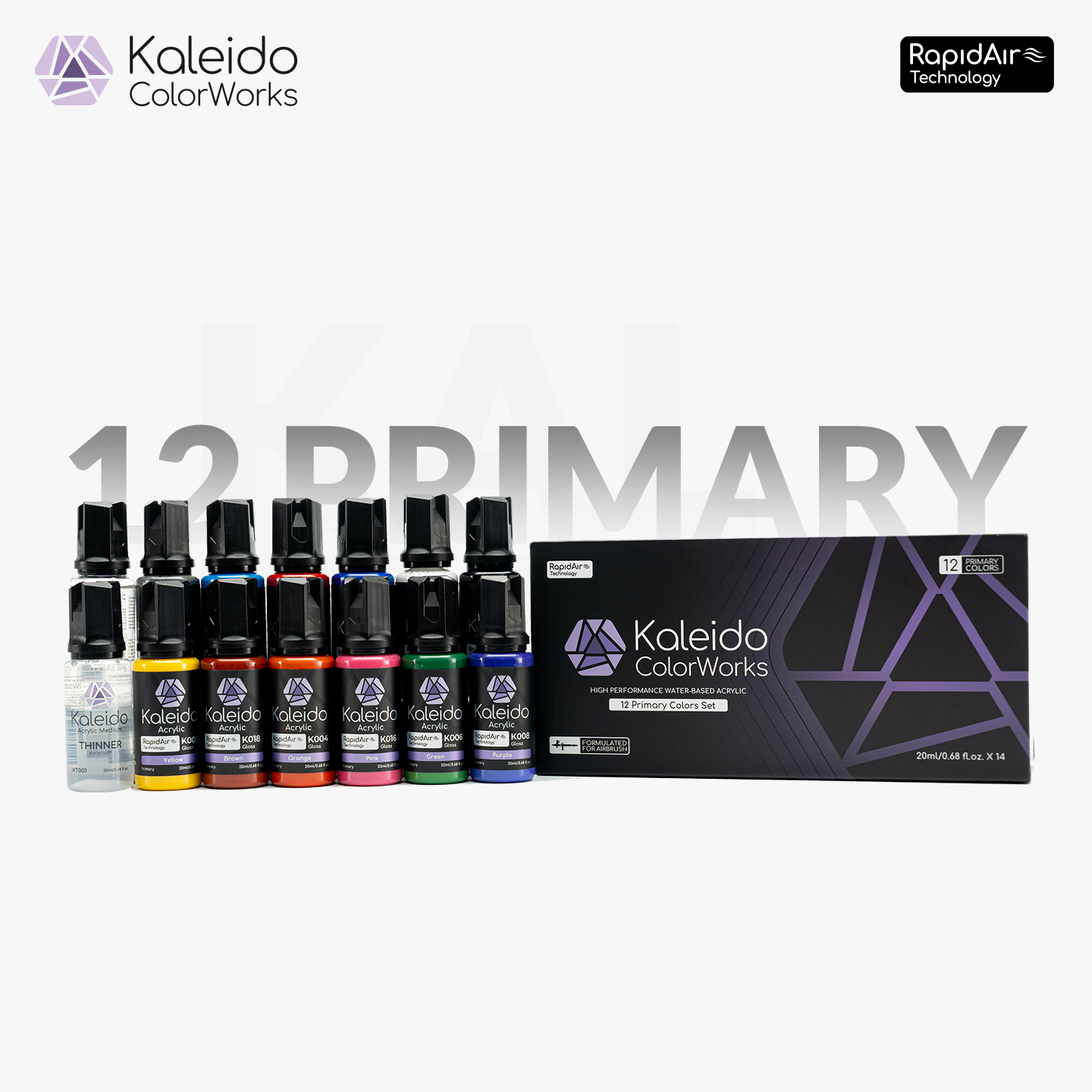 Gaahleri GAA-48672 Kaleido ColorWorks 12 Colour Primary Paint Set