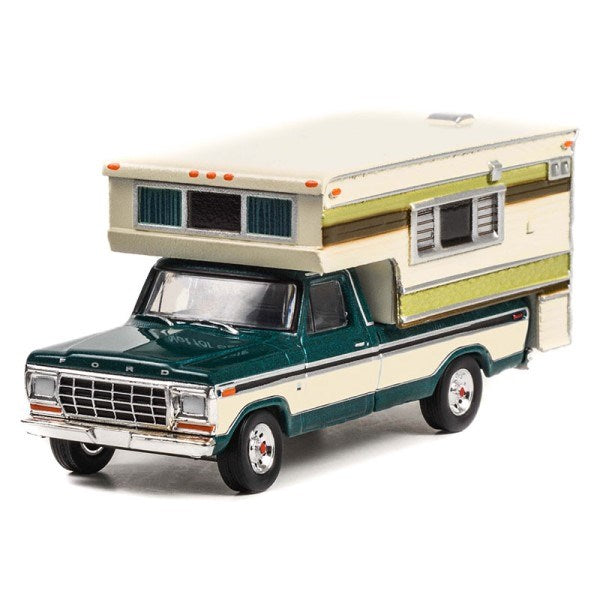 GreenLight 30337 1/64 1978 Ford F-250 w/Large Camper (Dark Jade Metallic/Wimbledon White) (8868023533805)