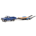 GreenLight 32270-B 1/64 1981 Chevrolet C-20 Trailering Special Pickup w/Flatbed Trailer (Blue) (8868025270509)