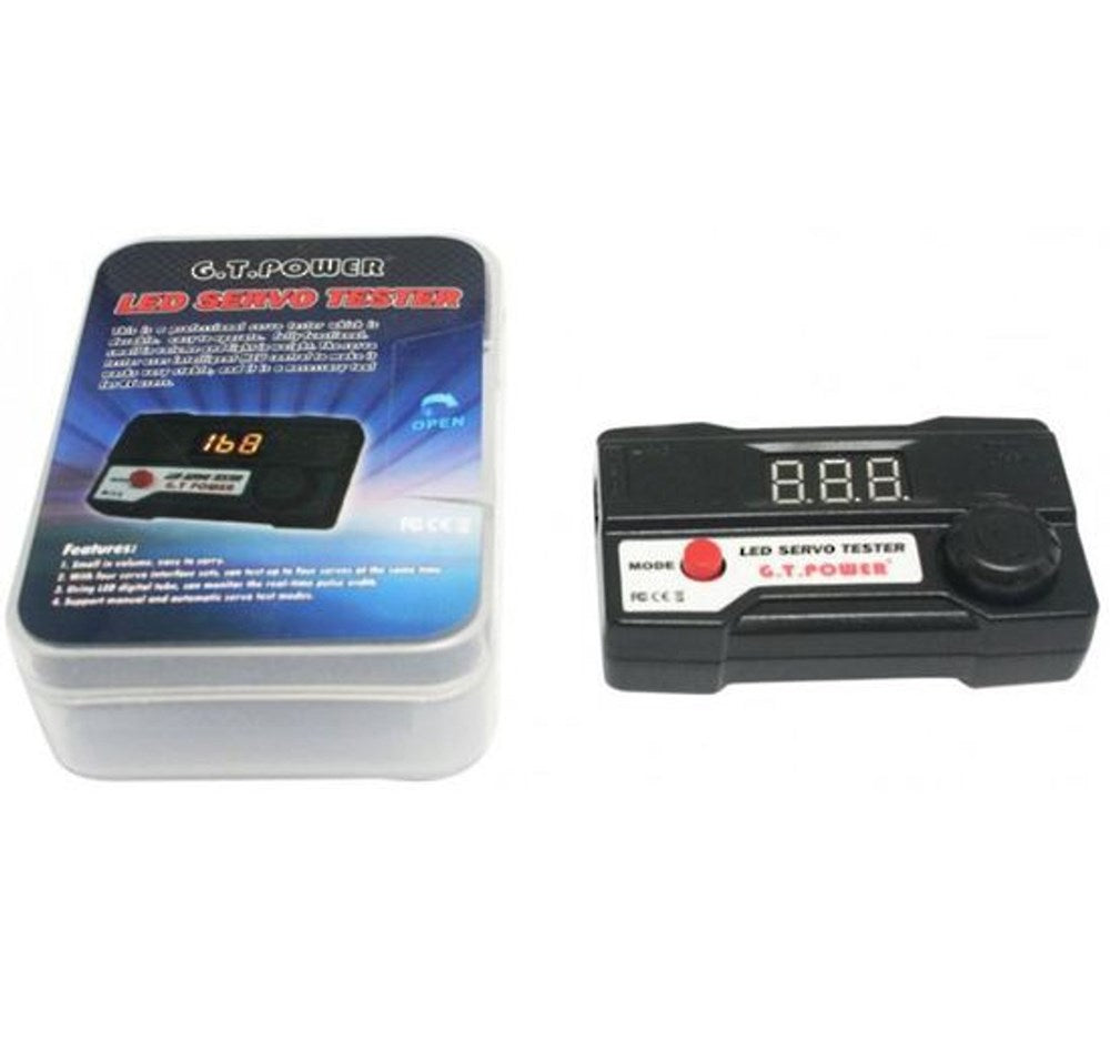 GT Power GT-60 LED Servo Tester. Four port servo interface LED digital display real-time pulse width manual & automatic servo test modes. Black Case. (8446601429229)