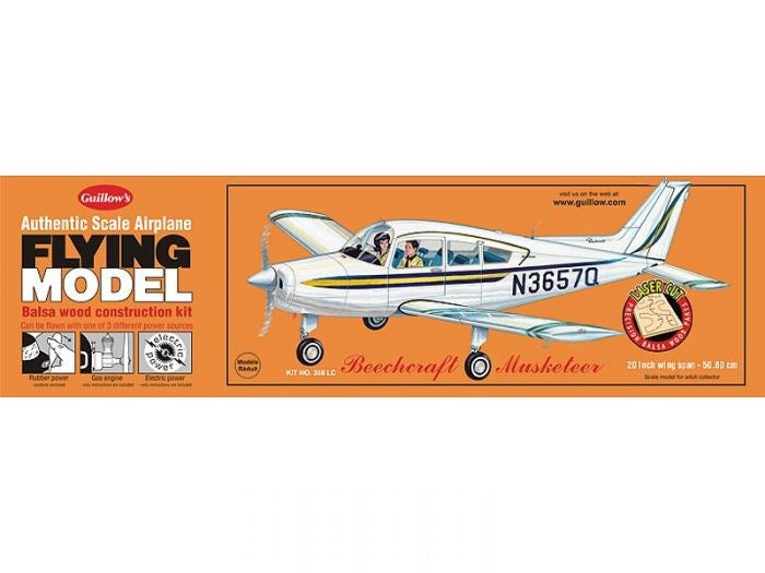 Guillows #308LC 1/20 Beechcraft Musketeer - Balsa Flying Kit - Hobby City NZ (767696568369)
