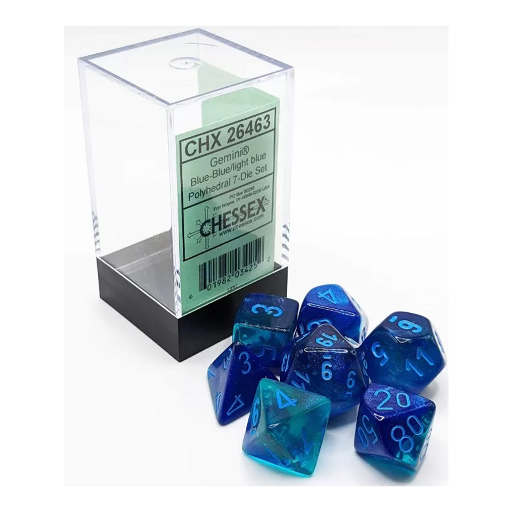 Chessex Gemini Blue-Blue w/light blue Luminary 7-Dice Set