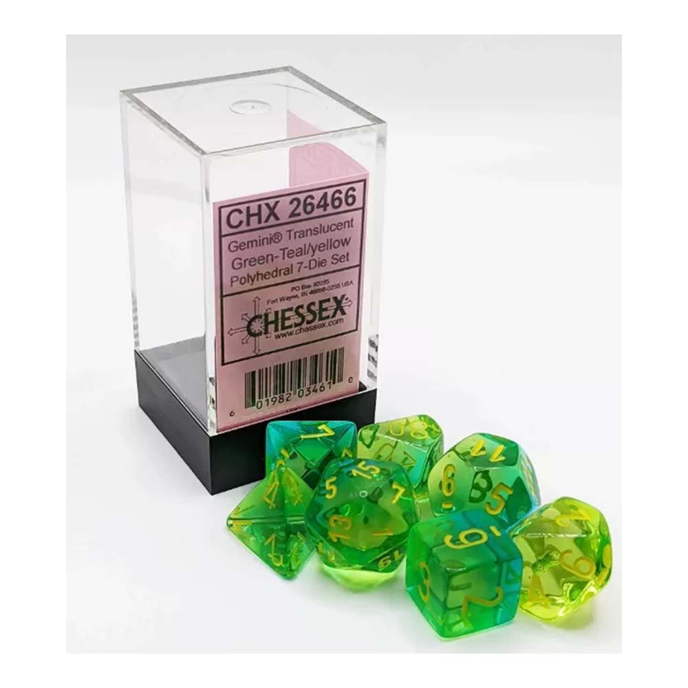 Chessex Gemini Translucent Green-Teal/yellow 7-Dice Set