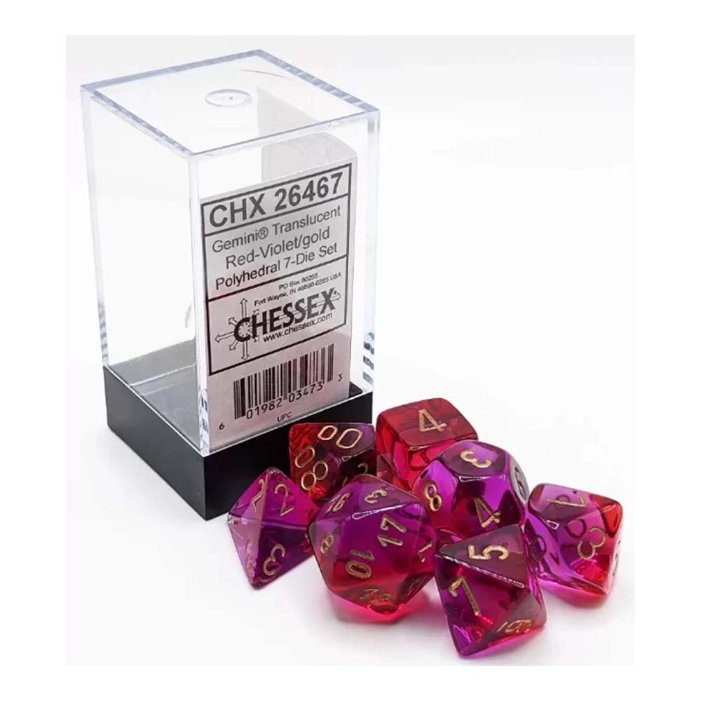 Chessex Gemini Translucent Red-Violet/gold 7-Dice Set