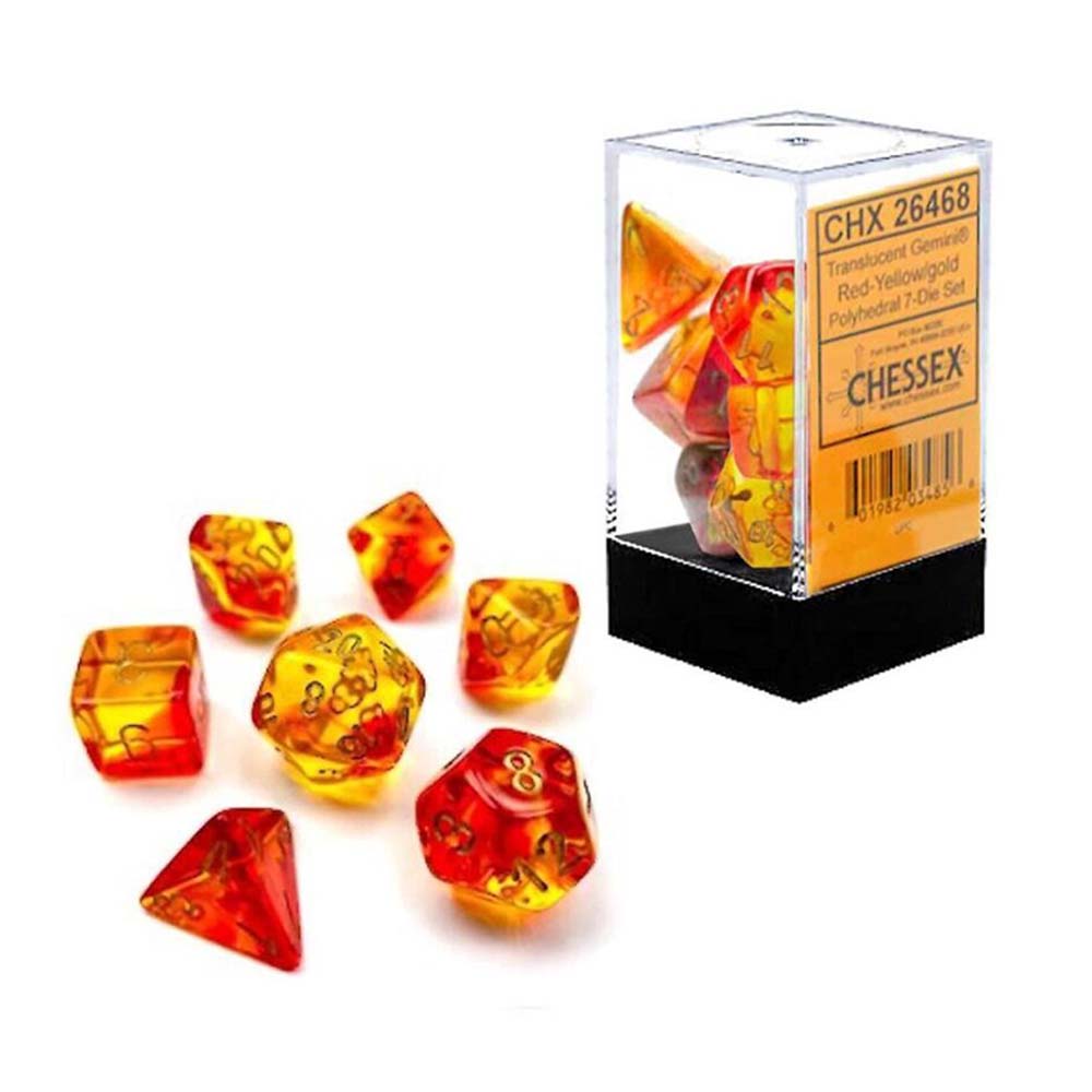 Chessex Gemini Translucent Red-Yellow/gold 7-Dice Set