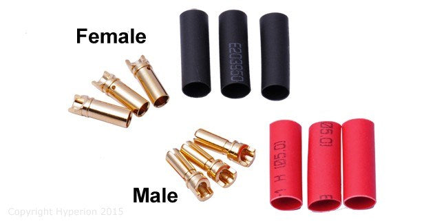 Hyperion HP-CONN-35-03M-PRO 3.5mm Heavy Duty Gold Connectors (3 Male) - Hobby City NZ