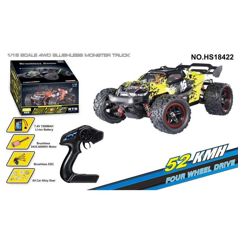 HOSpeed HS18422 1/18 Lightning Brushless Truggy yellow 7.4V 1500mAh Li-Ion USB Charger