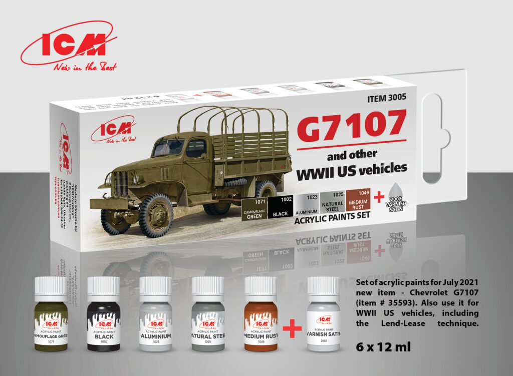 ICM Acrylic Paint Set: US WWII vehicles (G7107) - 6 Colours