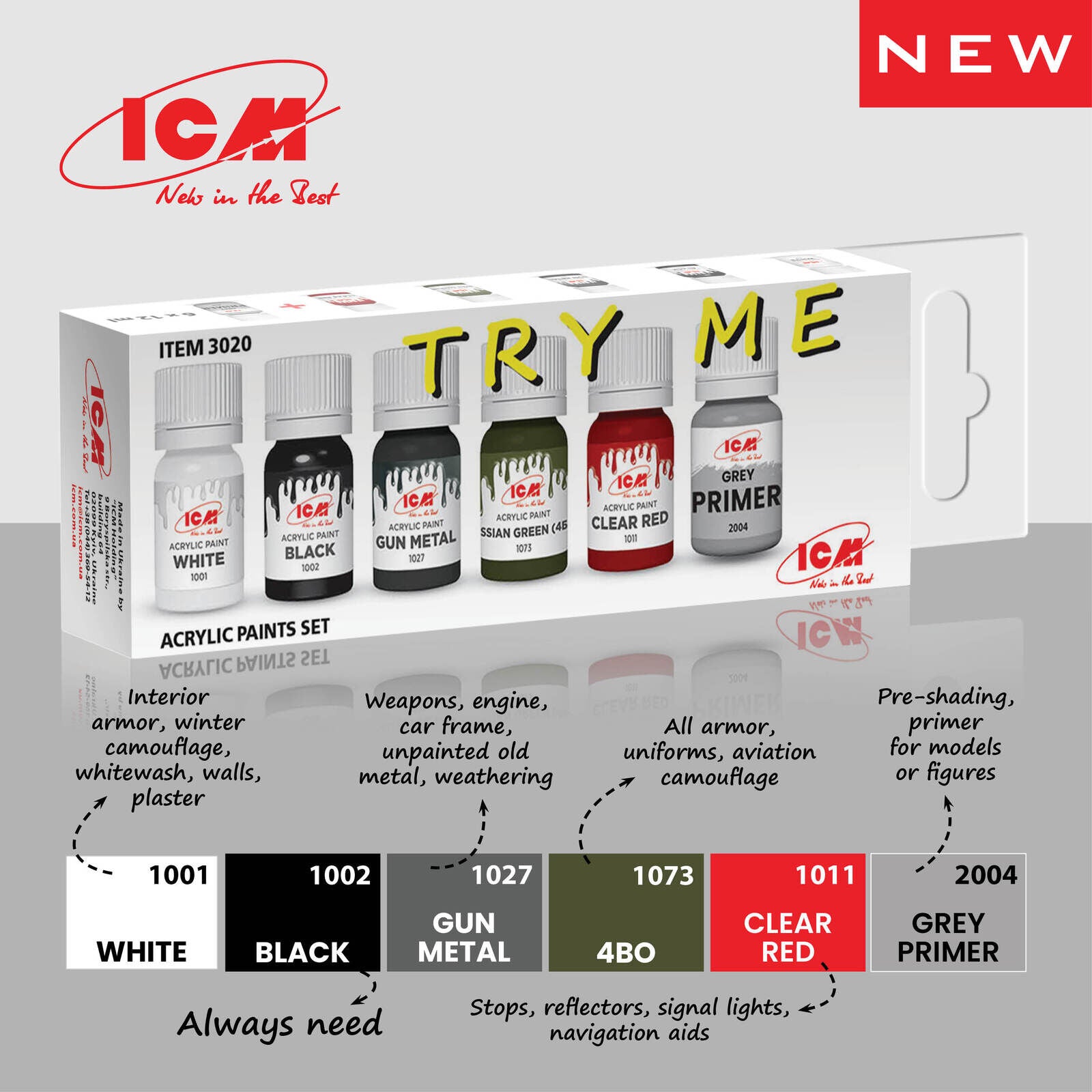ICM Acrylic Paint Set: TRY ME - 6 Colours