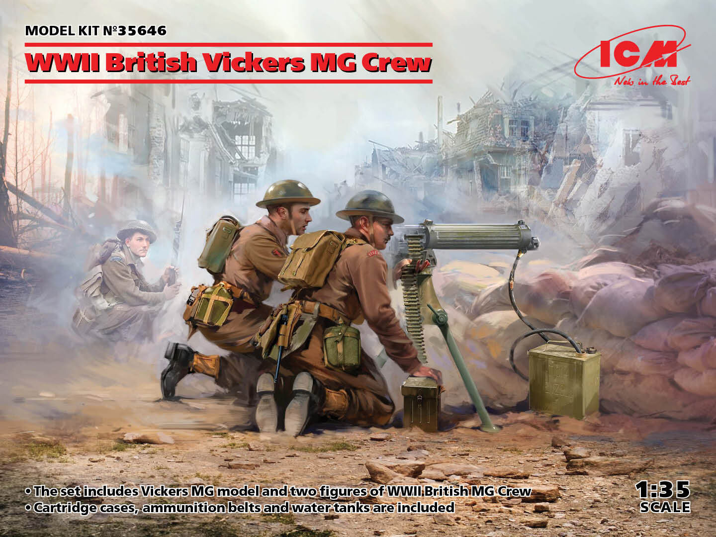 ICM 1/35 WWII British Vickers MG Crew (Vickers MG & 2 Figures)