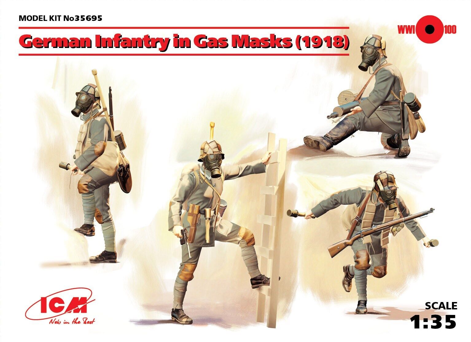 ICM 1/35 German Infantry in Gas Masks (1918) (4 Figures)