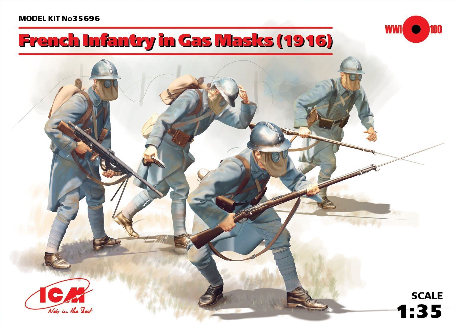 ICM 1/35 French Infantry in Gas Masks (1918) (4 Figures)