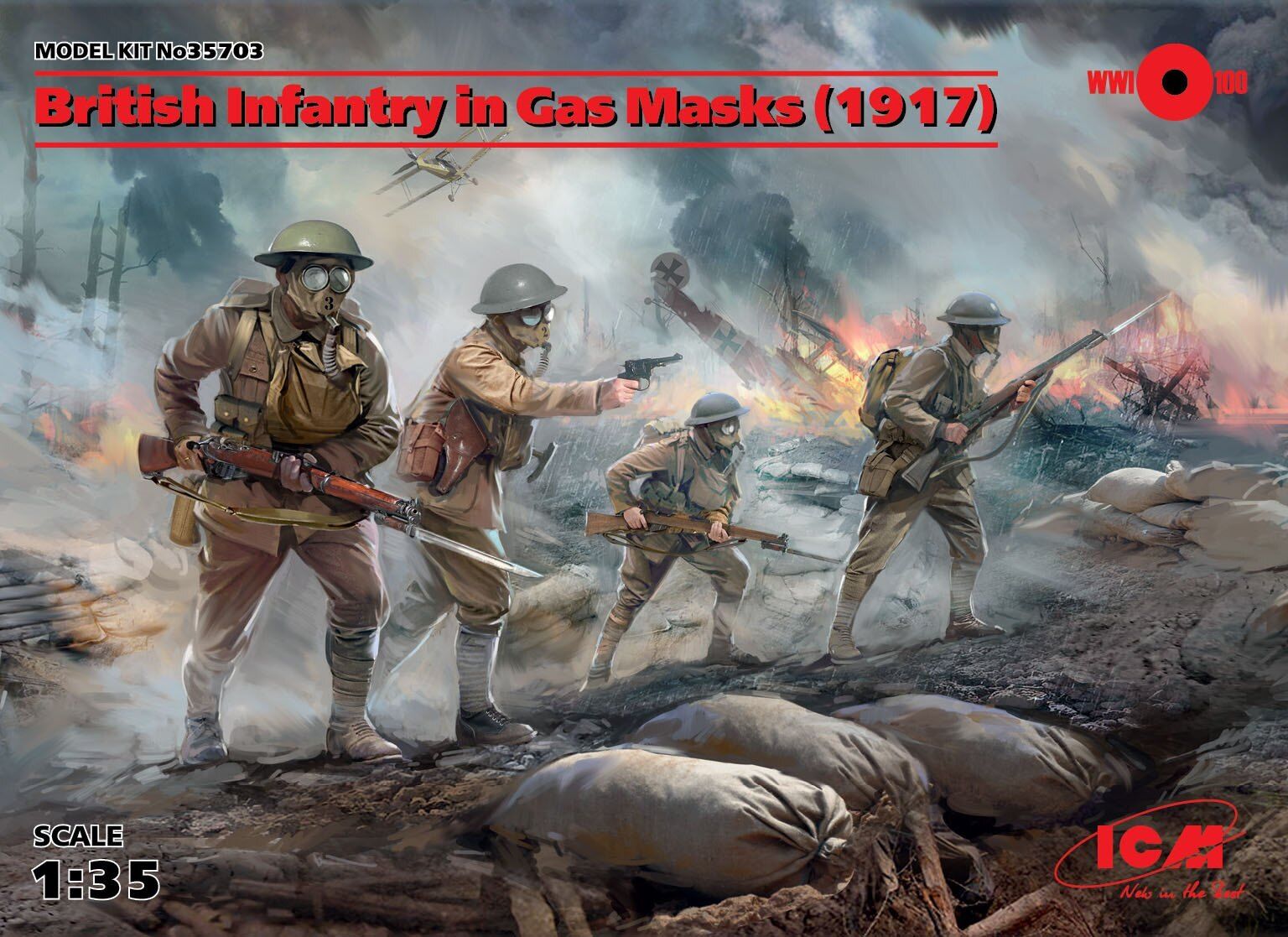 ICM 1/35 British Infantry in Gas Masks (1917) (4 Figures)
