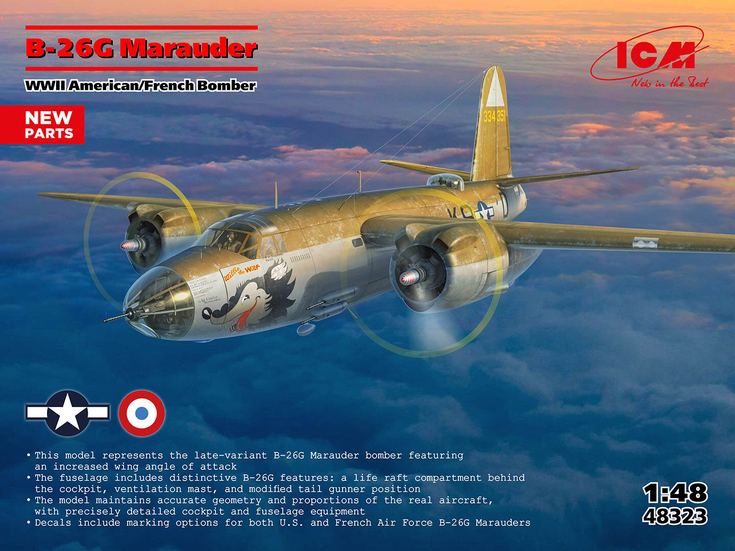ICM 1/48 B-26G Marauder WWII American/France Bomber