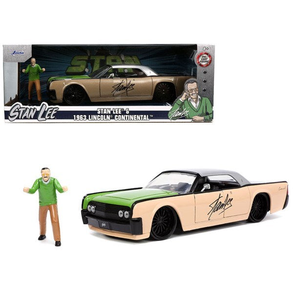 Jada 32778 1/24 1963 Lincoln Continental w/Stan Lee Figurine (Beige/Green) (8063966937325)