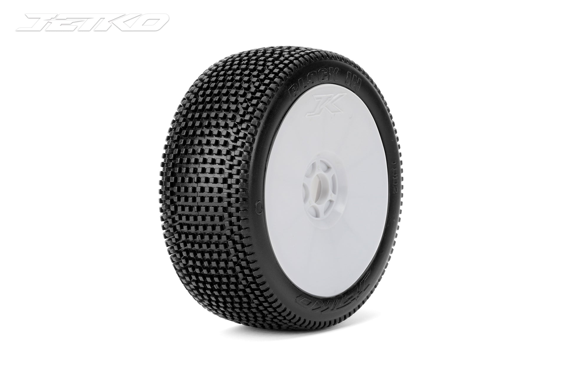 Jetko JKO1002DWSSG BLOCK IN: 1/8 Buggy/Dish/White Rim/Super Soft/Glued Pair (8347090321645)