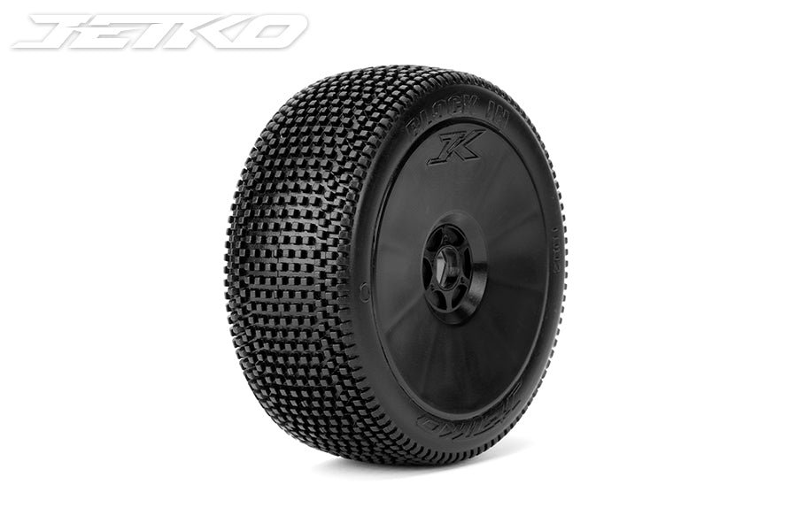 Jetko JKO1002DBSSG BLOCK IN: 1/8 Buggy/Dish/Black Rim /Super Soft/Glued Pair (8347090288877)