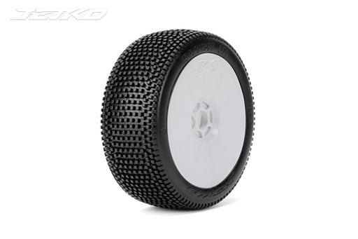 Jetko JKO1002DWSSG BLOCK IN: 1/8 Buggy/Dish/White Rim/Super Soft/Glued Pair - Hobby City NZ (8347090321645)