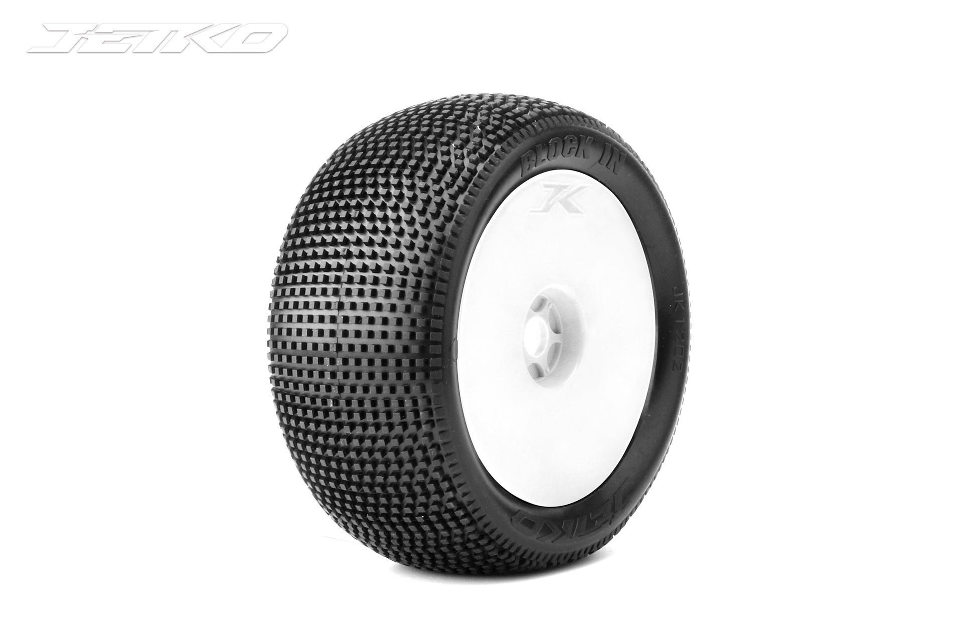 Jetko JKO1202DWSSG BLOCK IN: 1/8Truggy/Dish/White Rim/Super Soft/Glued Pair (8347091009773)