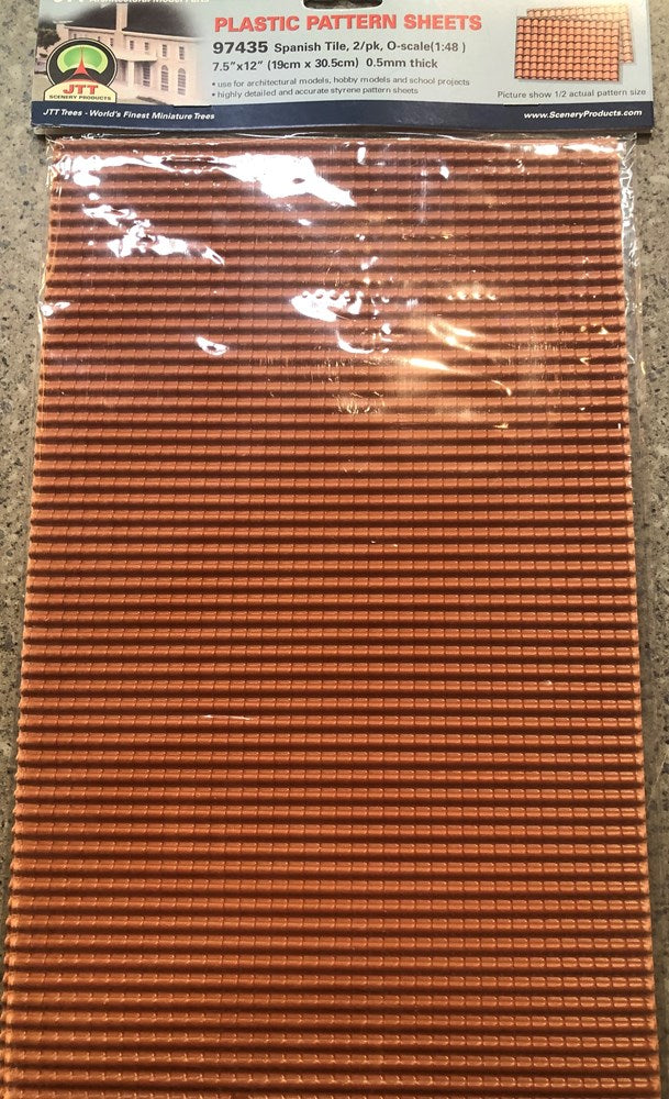 JTT Scenery 97435 1/48 (O) Spanish Tile - Styrene Pattern Sheets (2pk) (8324607639789)