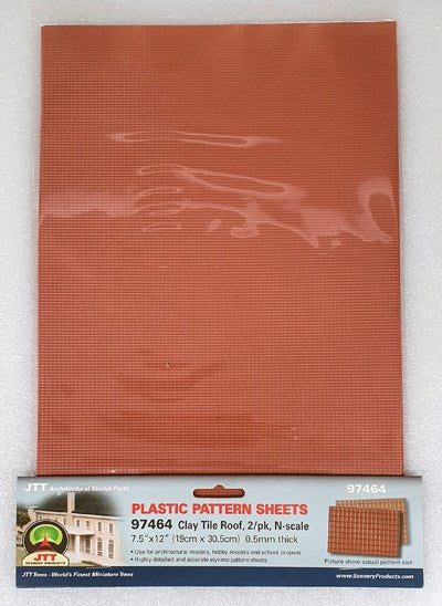JTT Scenery 97464 Clay Roof Tiles - Styrene Pattern Sheets (2pk) (7716353474797)