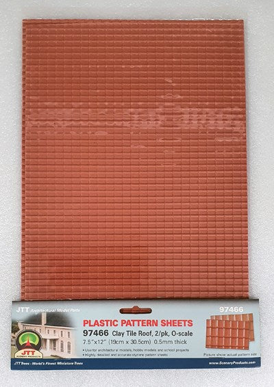 JTT Scenery 97466 Clay Roof Tiles - Styrene Pattern Sheets (2pk) (8324806934765)