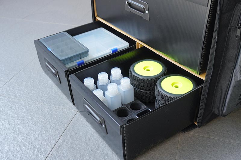 Koswork KOS32222 1/8 Compact 3 Drawer Buggy/Onroad Car Bag (1/8, 1 Large & 2 Medium) (9001940156653)