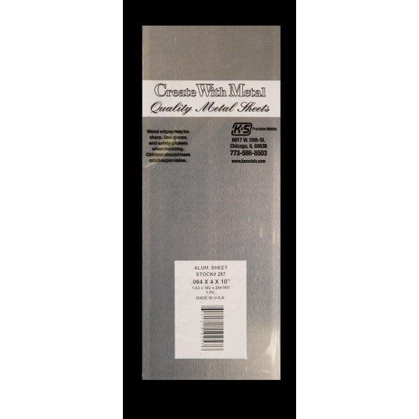 K&S 257 Aluminium Sheet 0.064 x 4 x 10" - 1 Piece