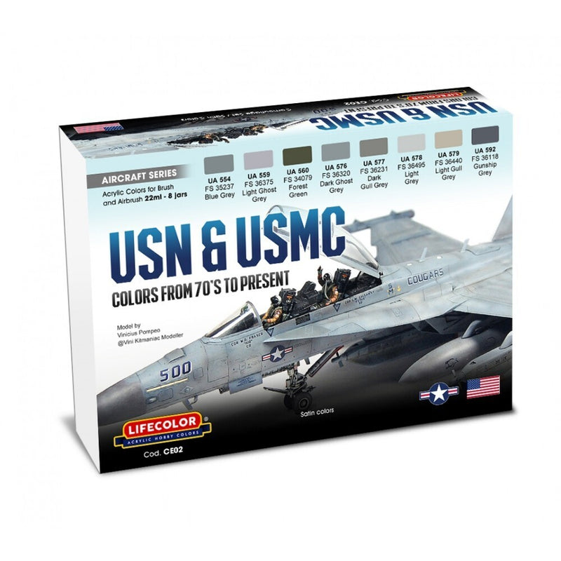 LifeColor CE02 Modern USN & USMC 1970-Present (22ml x 8) - Hobby City NZ (8966374129901)