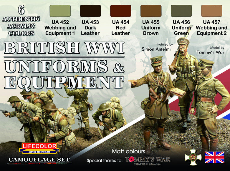 LifeColor CS45 British WWI Uniforms & Equipment Acrylic Paint Set - Hobby City NZ (8966374949101)