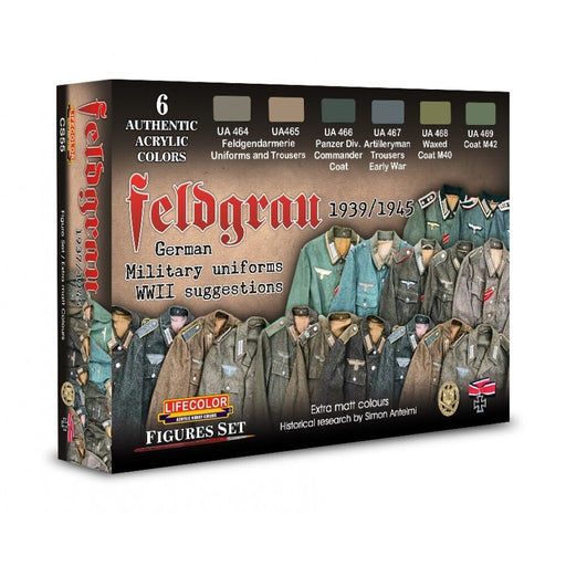 LifeColor CS55 Feldgrau 1939/45 German Uniforms Paint Set (22ml x 6) - Hobby City NZ (8966375276781)