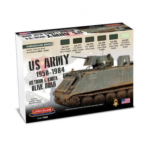 LifeColor CS60 US Army 1950-84 Vietnam Korea Olive Drab Set (22ml x 6) - Hobby City NZ (8966375604461)