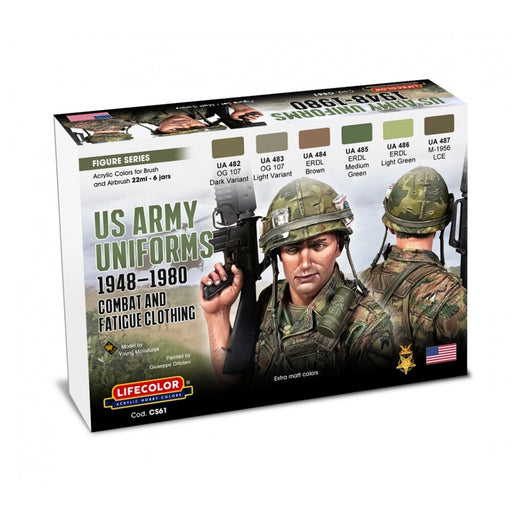 LifeColor CS61 US Army Uniforms 1948-1980 Combat & Fatigue Clothing Set (22ml x 6) - Hobby City NZ (8966375669997)