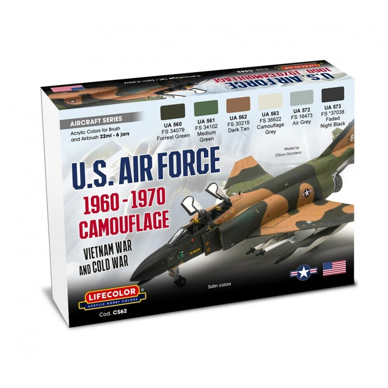 LifeColor CS62 US Air Force 1960-70 Camouflage Vietnam & Cold War Set (22ml x 6) - Hobby City NZ (8966375702765)