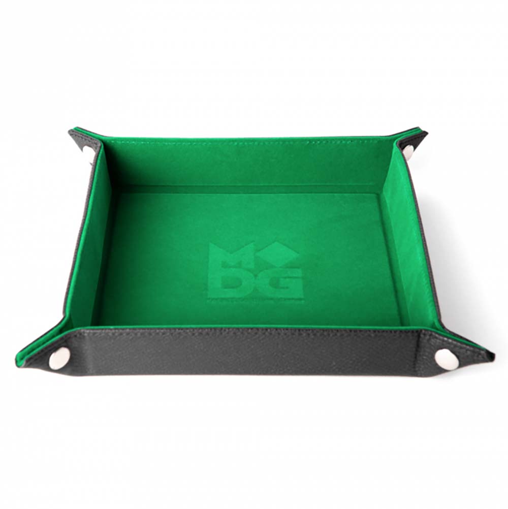 MDG Fold Up Velvet Dice Tray w/ PU Leather BackingGreen