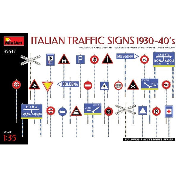 MiniArt 35637 1/35 IT TRAFFIC SIGNS 30/40's (7759544058093)