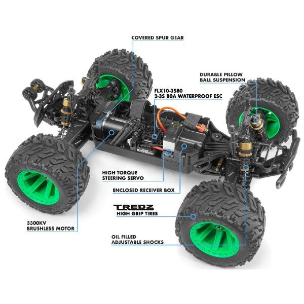 Maverick MV150203 1/10 4WD Quantum MT FLUX 80A - Silver/Green (7932606087405)