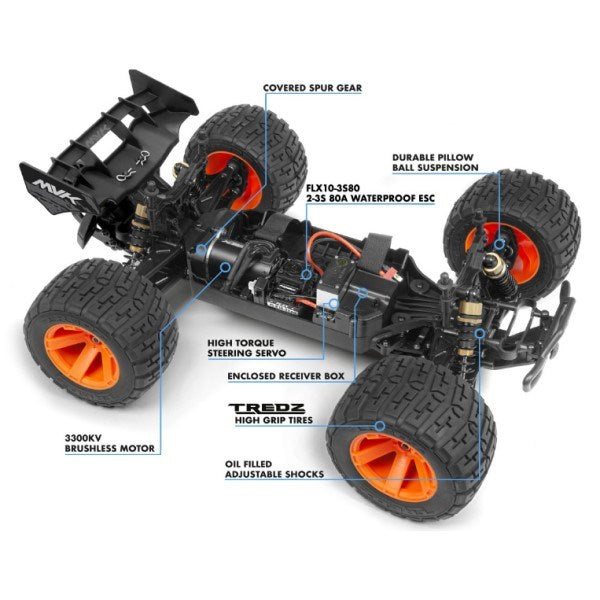 Maverick MV150207 1/10 Quantum XT FLUX 80A 4WD Stadium Truck RTR Blue/Orange (7932606120173)