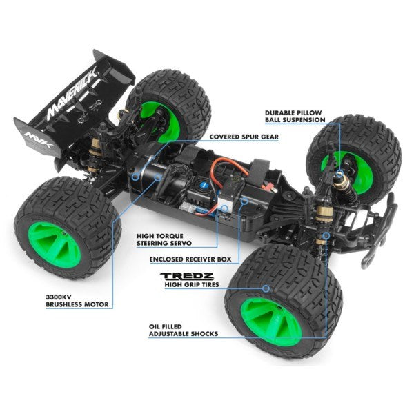 Maverick MV150208 1/10 Quantum XT FLUX 80A 4WD Stadium Truck RTR Silver/Green (7932606152941)