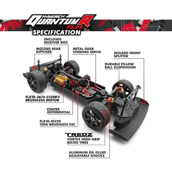 Maverick MV150313 1/8 QuantumR FLUX 4S 4WD Race Truck RTR Grey/Red (7932606284013)