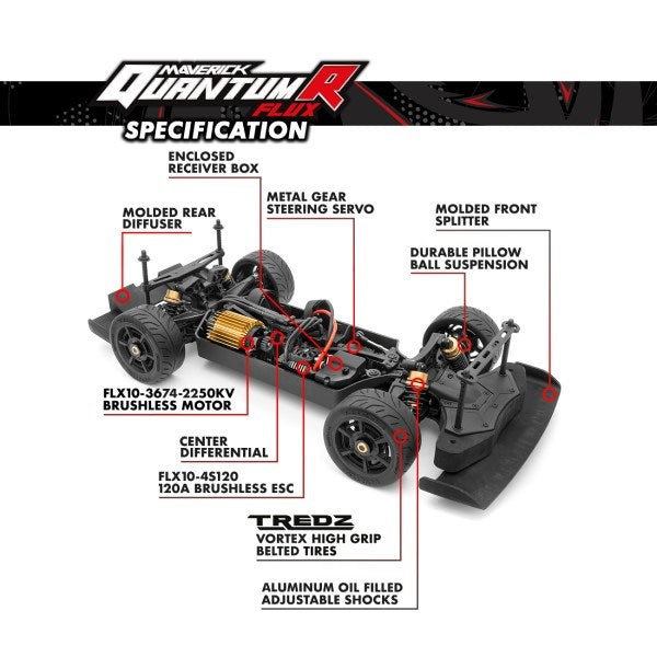 Maverick MV150350 1/8 QuantumR FLUX 4S 4WD Muscle Car RTR Black/Red (7932606316781)