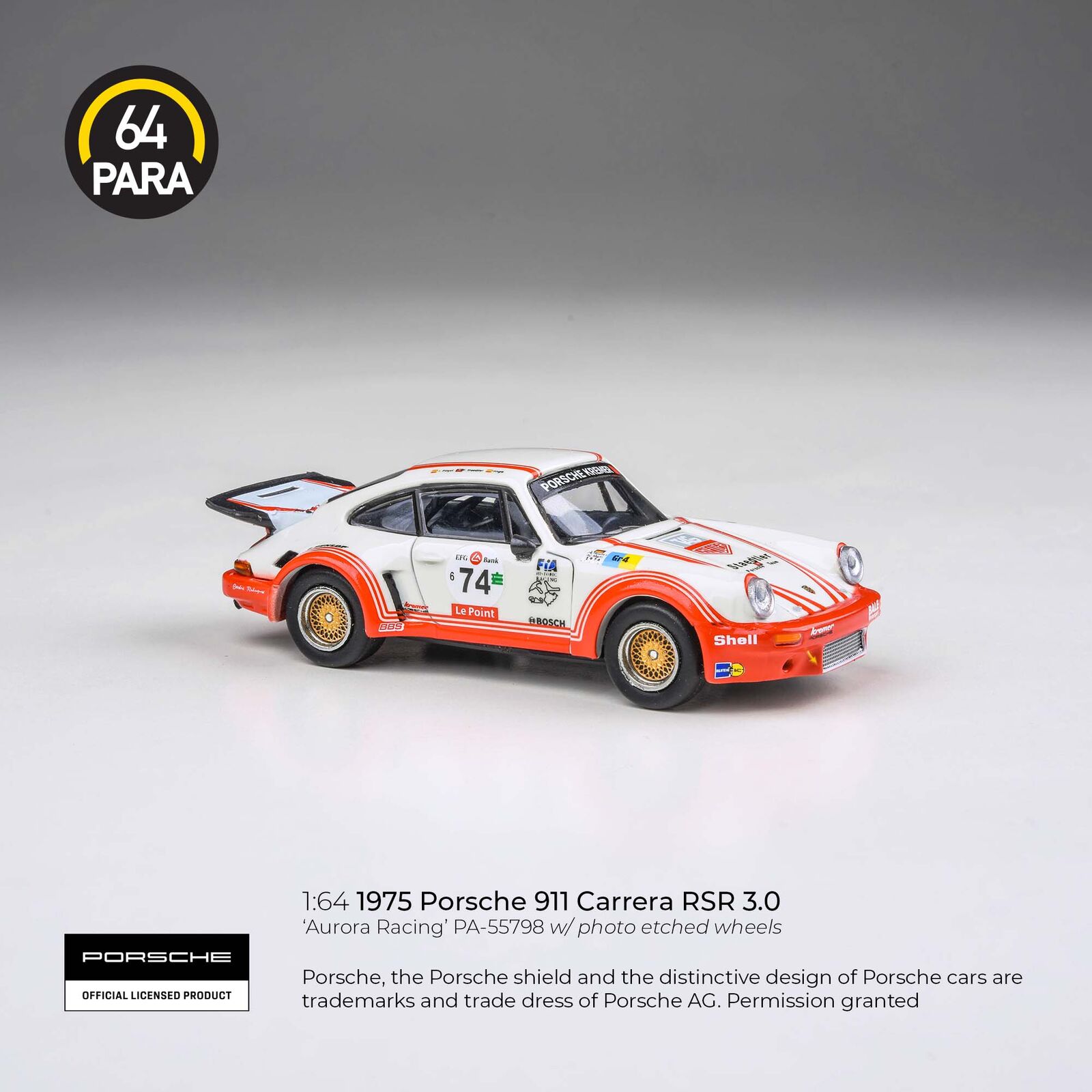 Para64 PA-55798 1974 Porsche 911 Carrera RSR 3.0 Aurora Racing LHD Diecast Model Car
