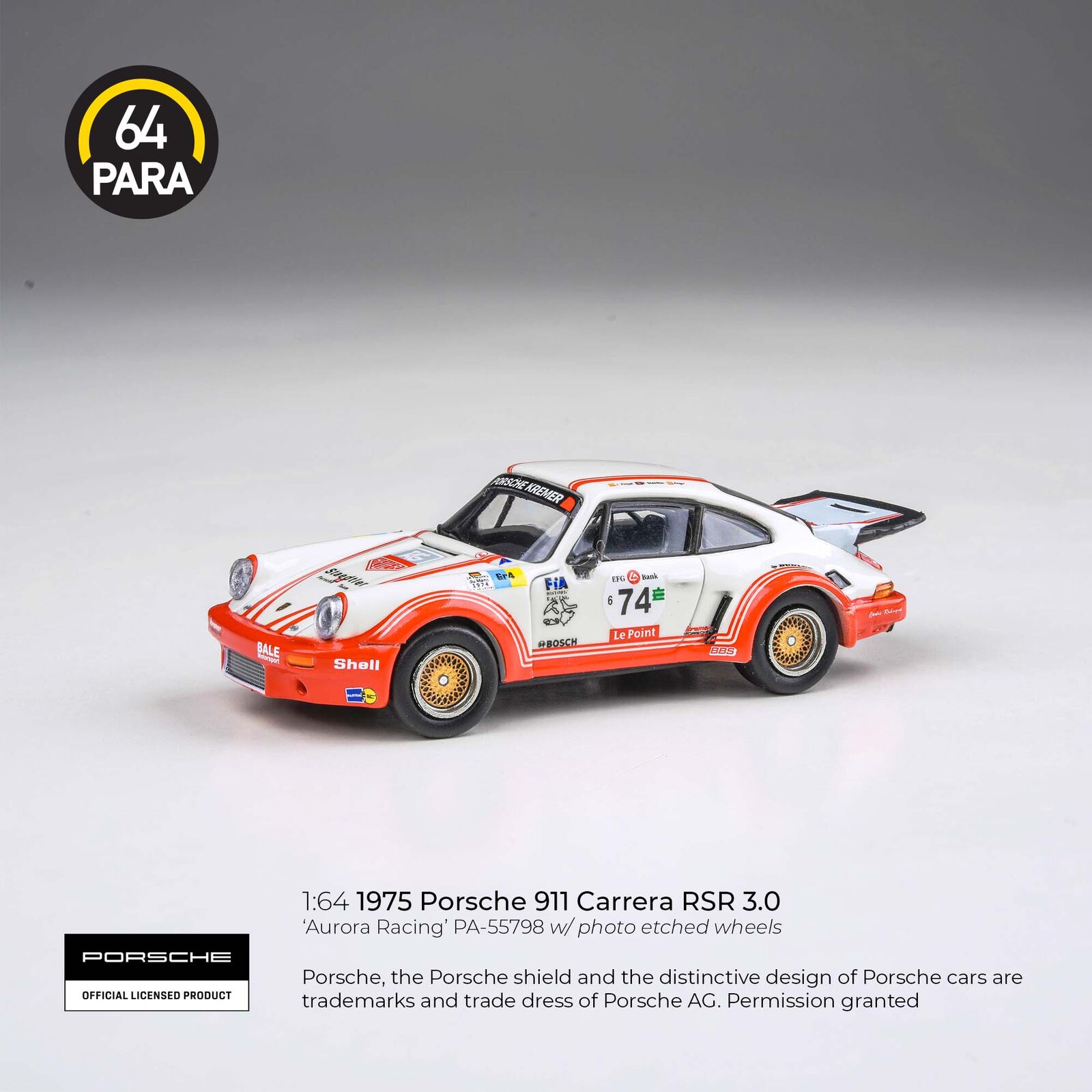 Para64 PA-55798 1974 Porsche 911 Carrera RSR 3.0 Aurora Racing LHD Diecast Model Car