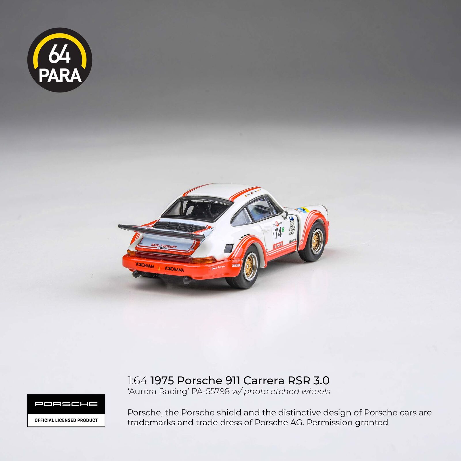 Para64 PA-55798 1974 Porsche 911 Carrera RSR 3.0 Aurora Racing LHD Diecast Model Car